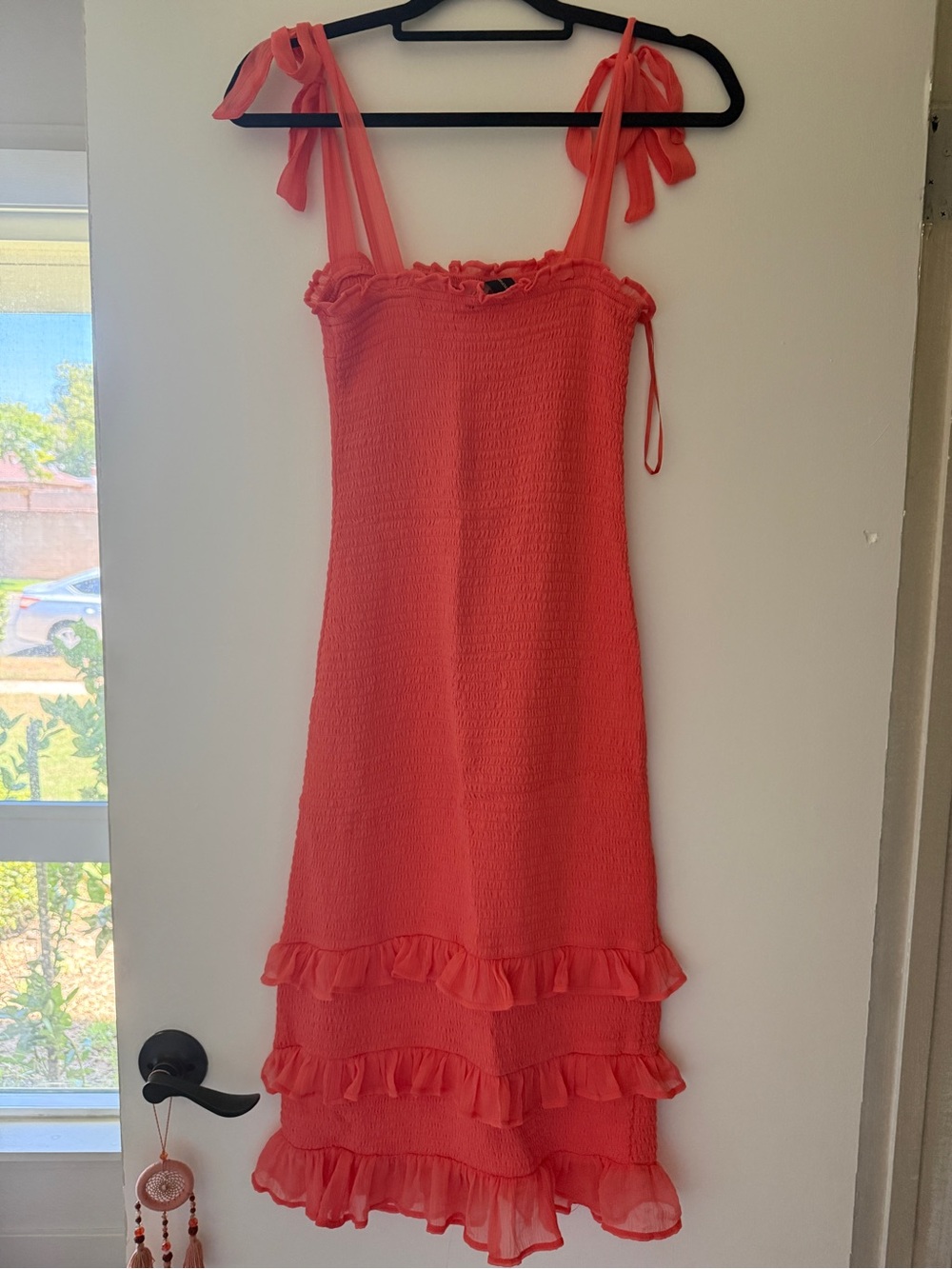 Girls' Coral Tie-Shoulder Ruffle Dress